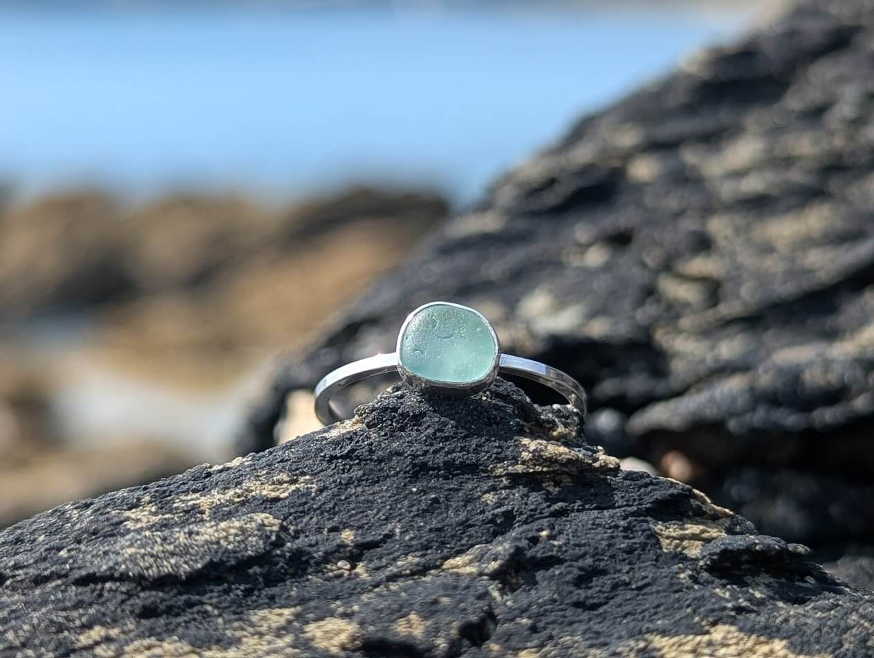 Seafoam Green Sea Glass Ring Size N 1