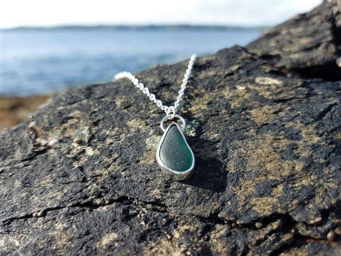 Dark Green Seaglass Silver Necklace