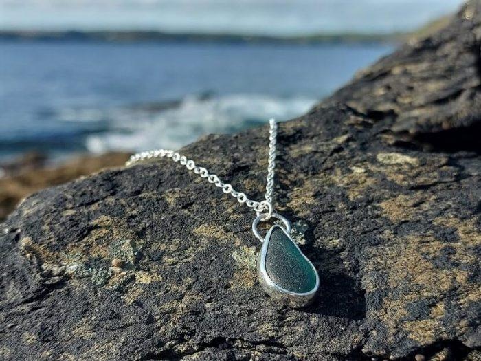 Dark Green Sea Glass Necklace 4