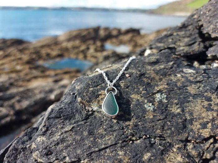 Dark Green Sea Glass Necklace 5