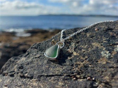 Emerald Green Seaglass Silver Necklace