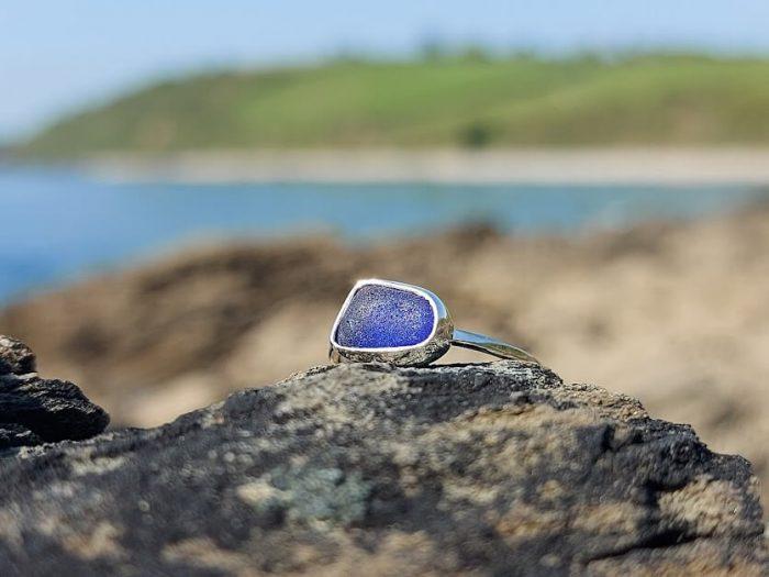 Cornish Sea Glass Ring Blue
