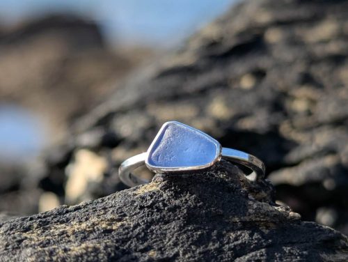 Cornish Sea Glass Ring Cornflower Blue 1