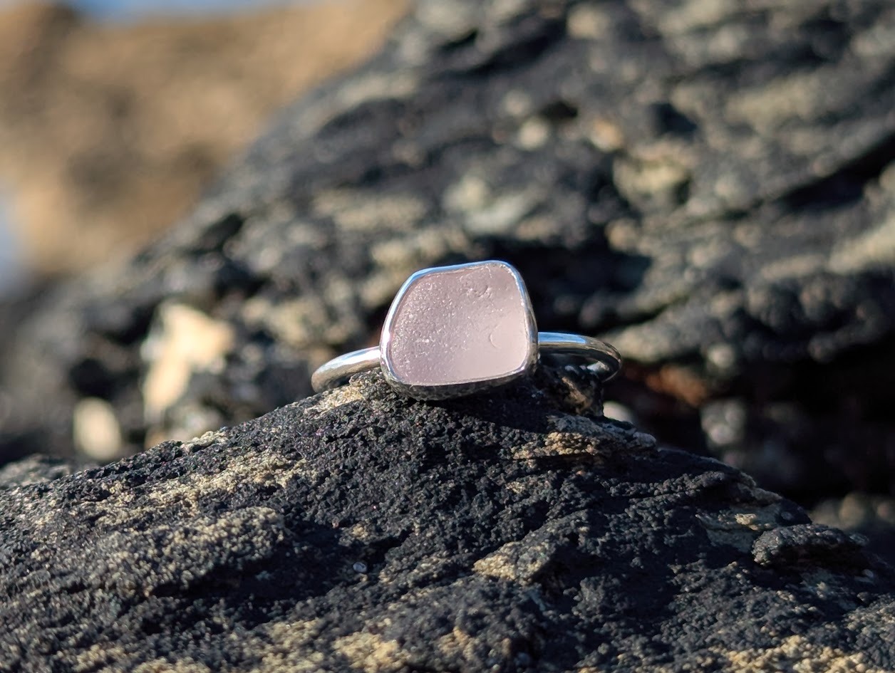 Cornish Sea Glass ring Lilac 1