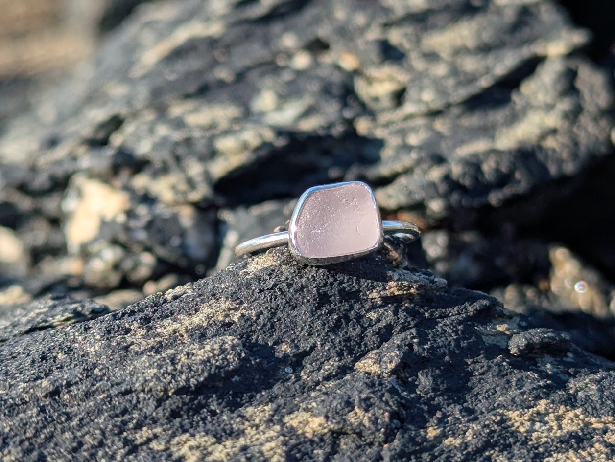 Cornish Sea Glass Ring Lilac • Size K - Image 3