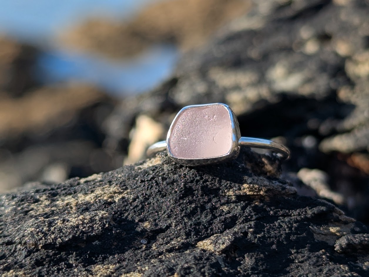 Cornish Sea Glass Ring Lilac • Size K - Image 4