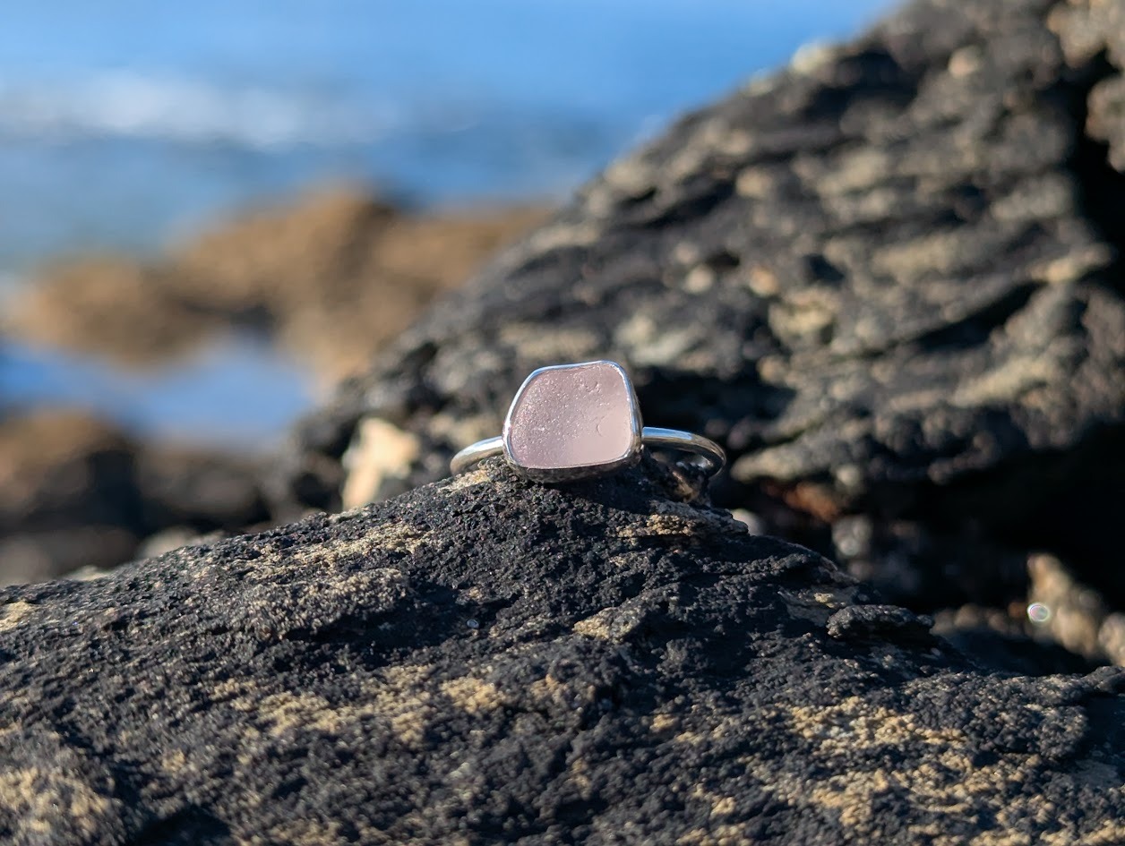 Cornish Sea Glass Ring Lilac • Size K - Image 5