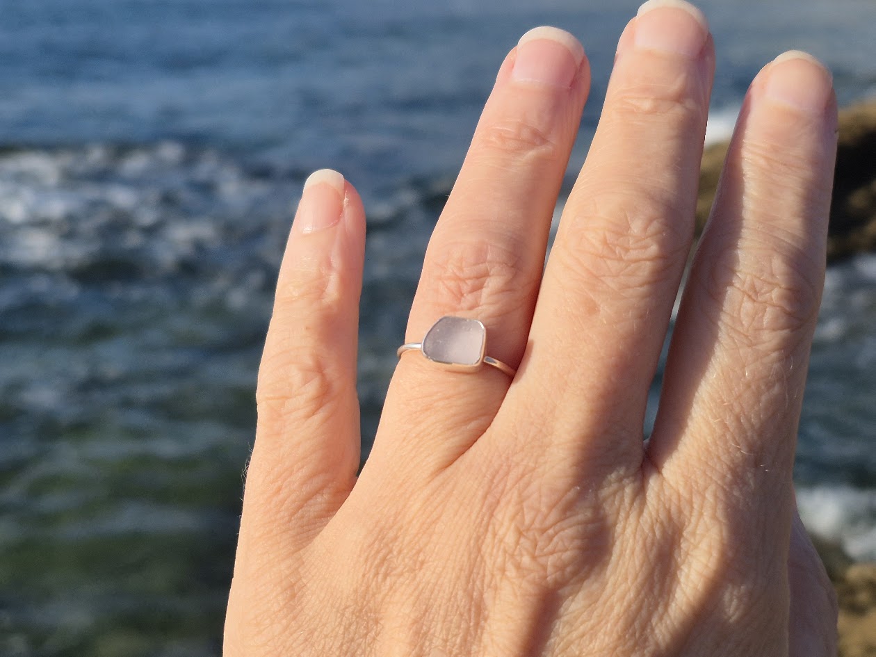 Cornish Sea Glass Ring Lilac • Size K - Image 6