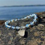 White Sea Glass Charm Opalite Bead Bracelet 2
