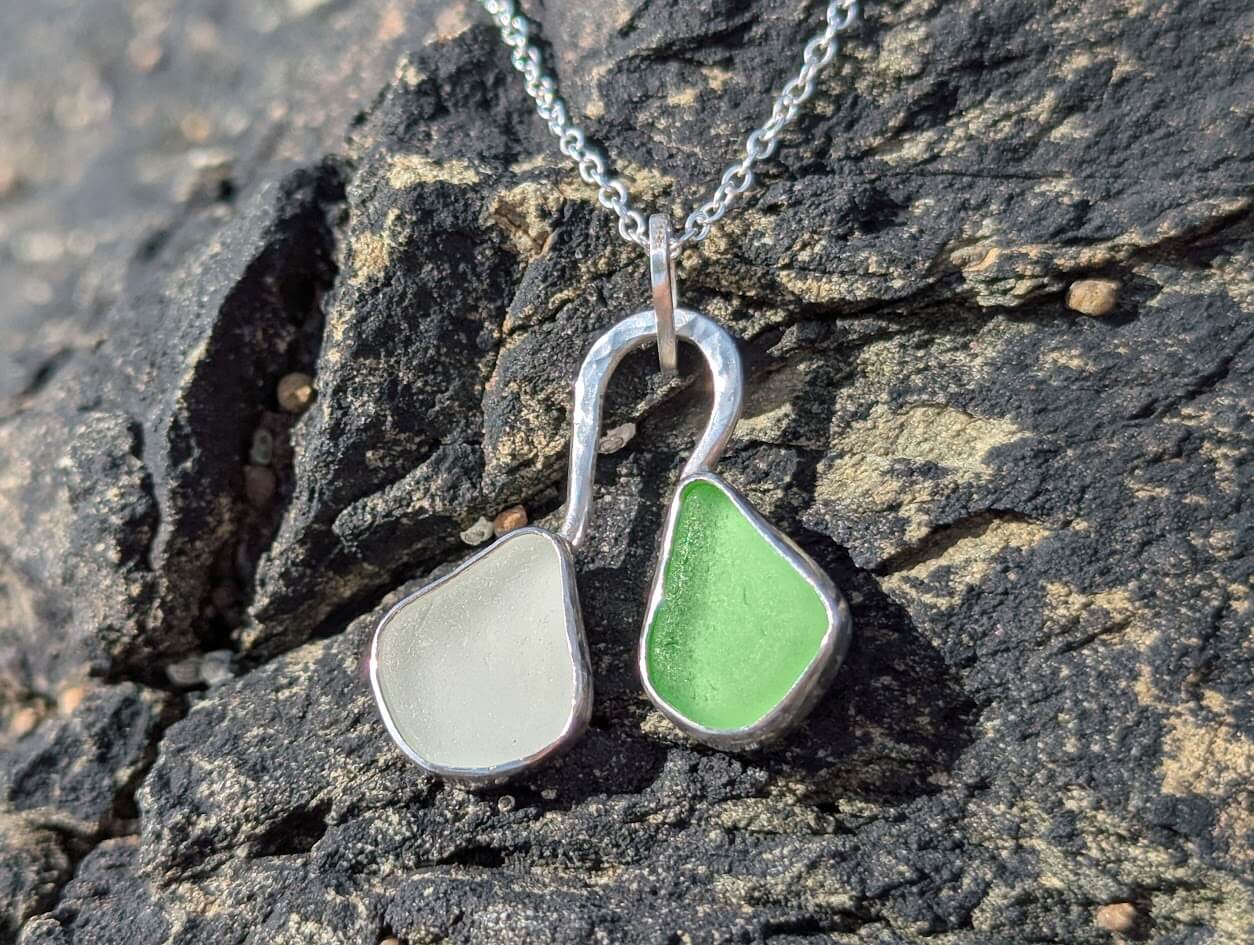 Silver Sea Glass Necklace with 18 inch Silver Chain - Image 3