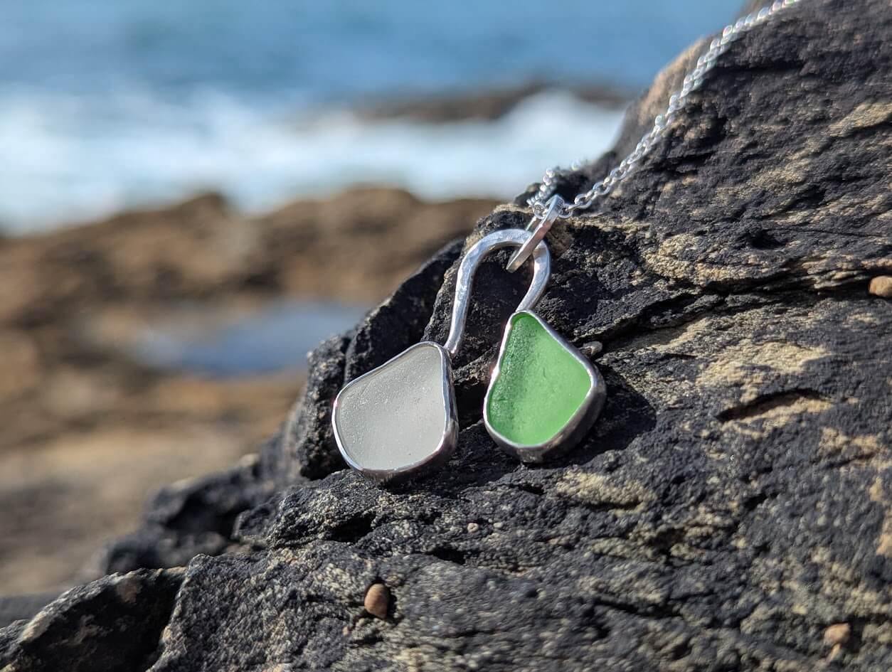 Silver Sea Glass Necklace with 18 inch Silver Chain - Image 4