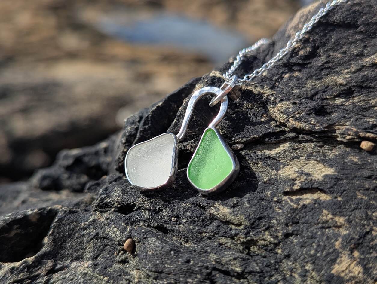 Silver Sea Glass Necklace with 18 inch Silver Chain - Image 5