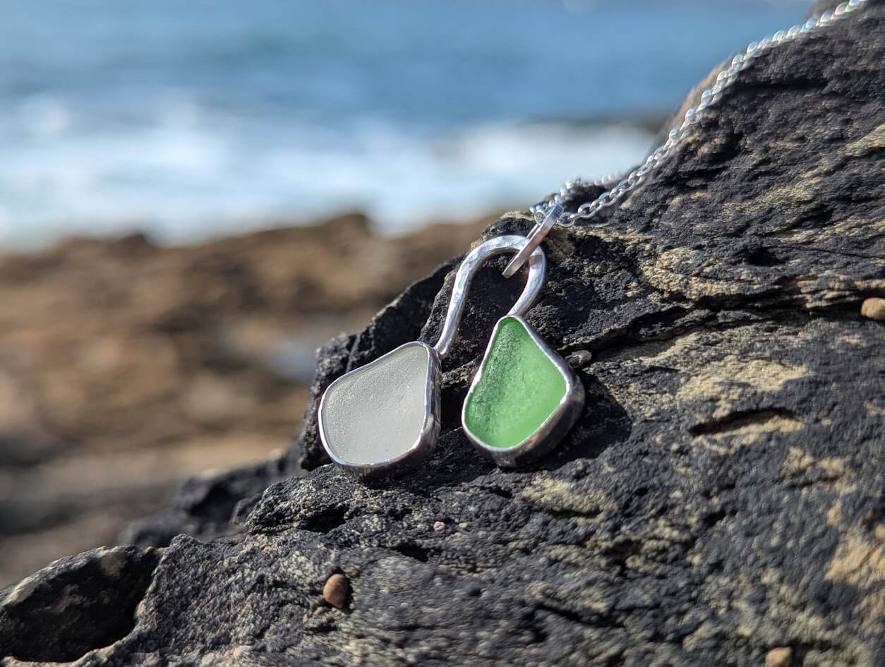 Silver Sea Glass Necklace with 18 inch Silver Chain - Image 6