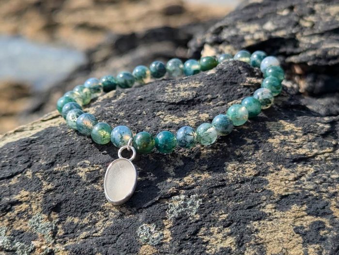 Moss Agate Bracelet with White Sea Glass Charm - Image 4
