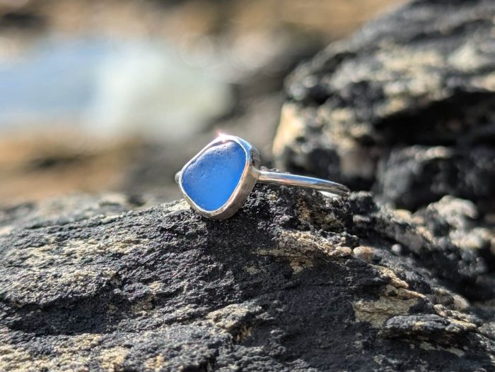 Sea Glass Blue Ring 925 Sterling Silver • Size L - Image 2