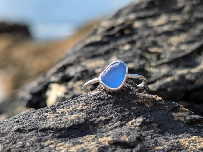 Sea Glass Blue Ring 925 Sterling Silver • Size L - Image 4