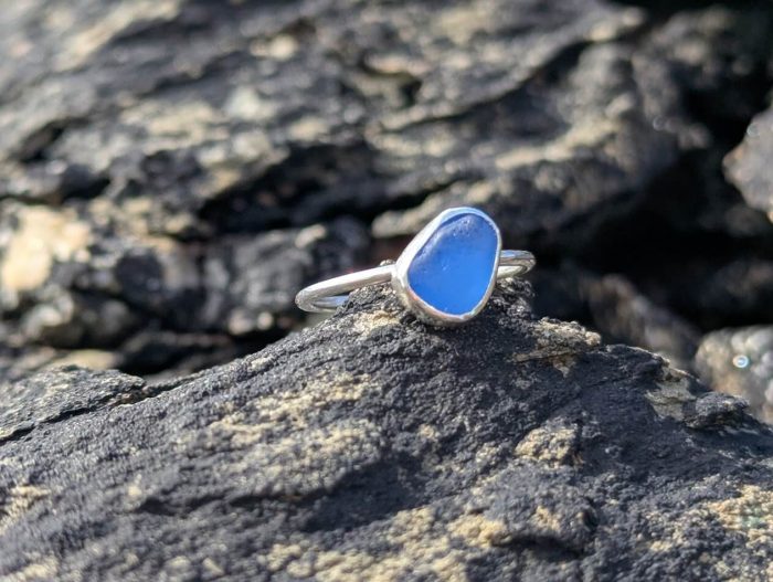 Sea Glass Blue Ring 925 Sterling Silver • Size L - Image 6
