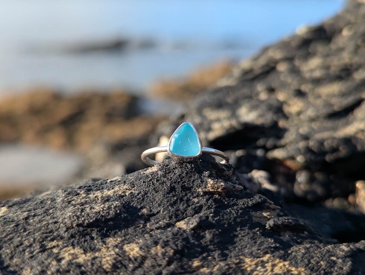 Turquoise blue sea glass ring size L 1
