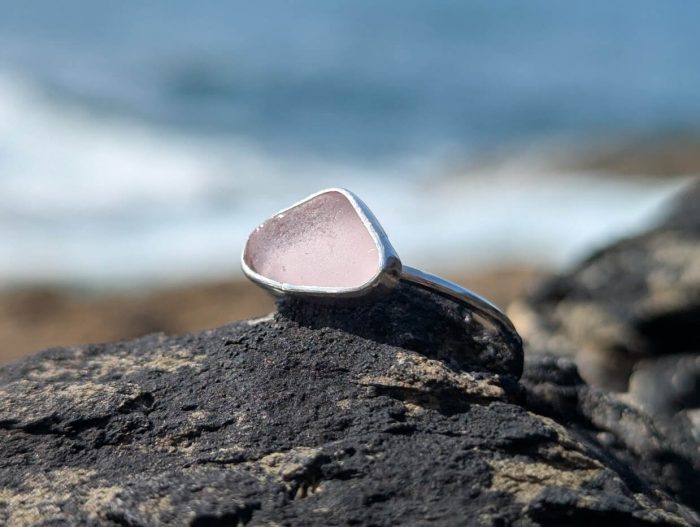 Sea Glass Silver Ring Lilac • Size N - Image 2