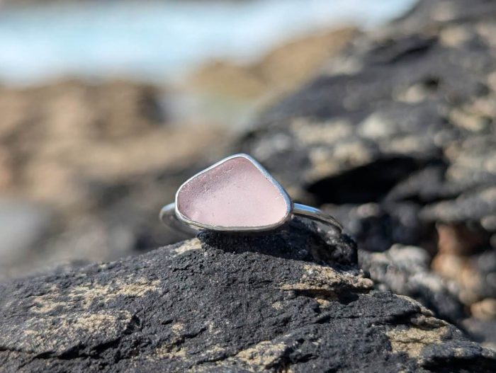 Sea Glass Silver Ring Lilac • Size N - Image 3