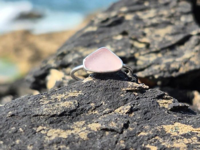 Sea Glass Silver Ring Lilac • Size N - Image 4