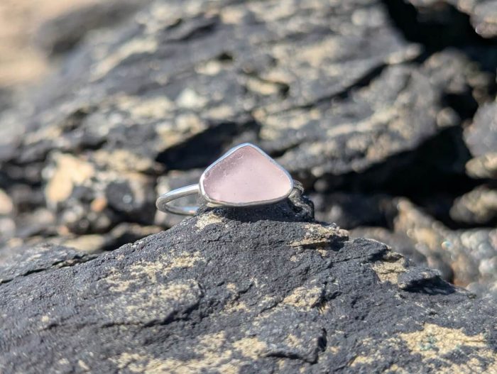 Sea Glass Silver Ring Lilac • Size N - Image 5