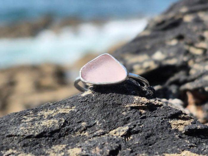 Sea Glass Silver Ring Lilac • Size N - Image 6