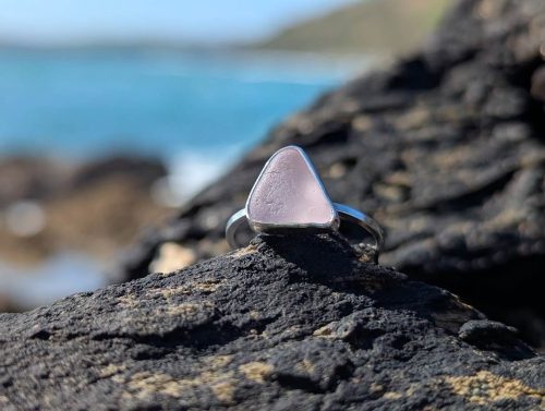Sea Glass Silver Ring Lilac • Size N 1