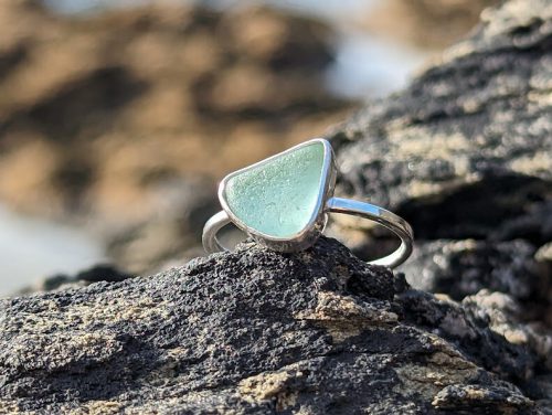 Sea Glass Silver Ring Size O - 1