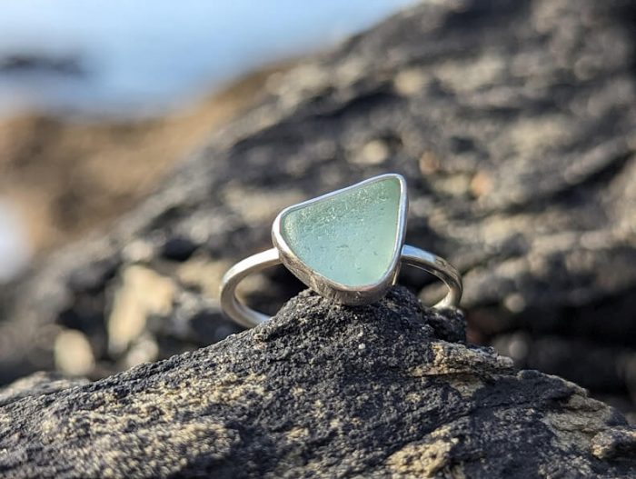 Sea Glass Silver Ring Size O - 2