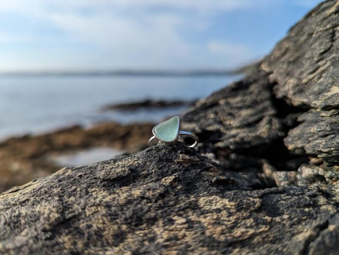 Sea Glass Silver Ring Size O - 3
