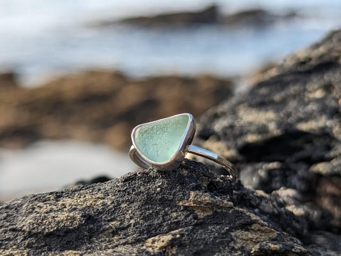 Sea Glass Silver Ring Size O - 4