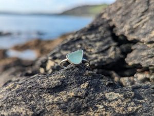 Sea Glass Silver Ring Size O - 5