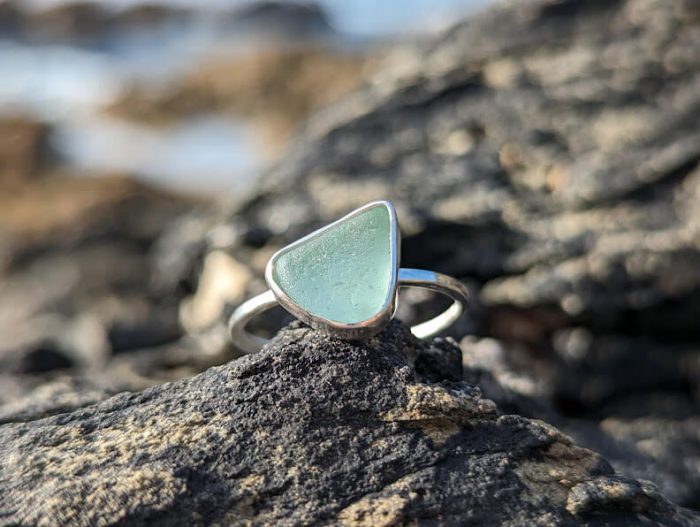 Sea Glass Silver Ring Size O - 6