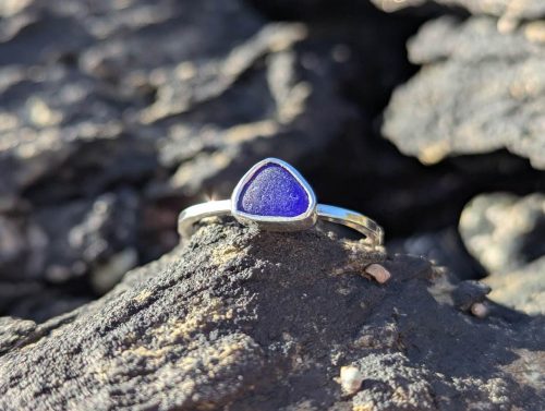 Sea Glass Silver Ring Cobalt Blue 1