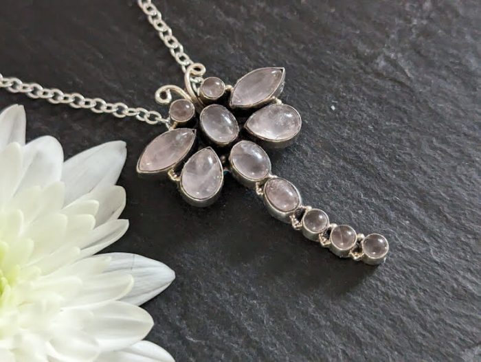 Necklace with rose Quartz Butterfly 1