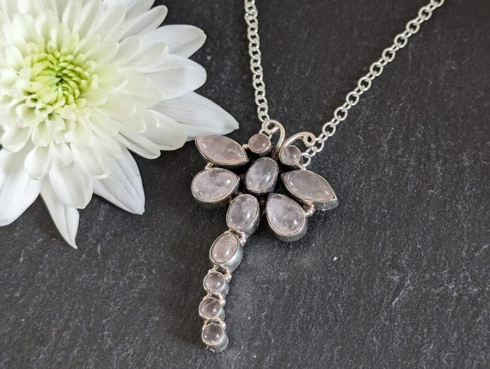 Necklace with rose Quartz Butterfly 2