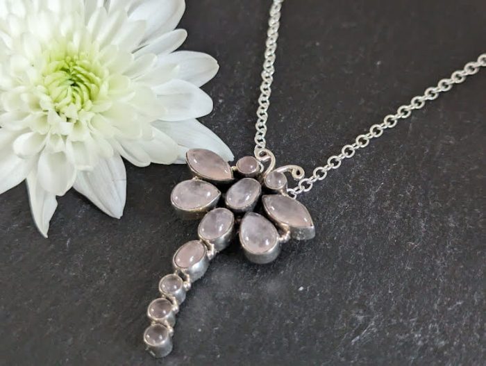 Necklace with rose Quartz Butterfly 3