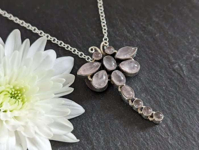Necklace with rose Quartz Butterfly 4