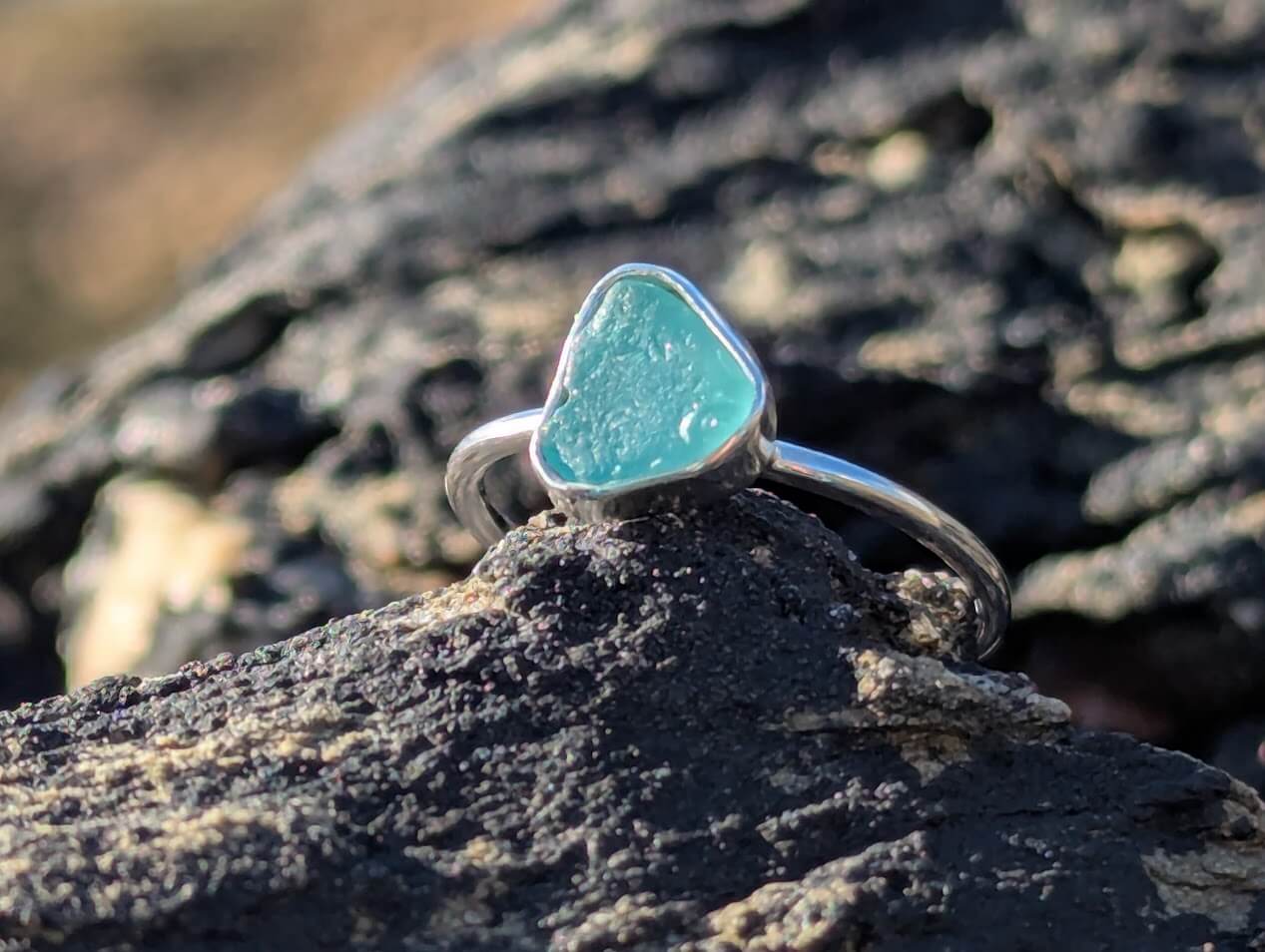 Aqua Sea Glass Ring 1b