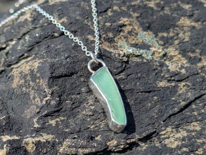 Sea Glass Silver Necklace with 18 inch Silver Chain - Image 3