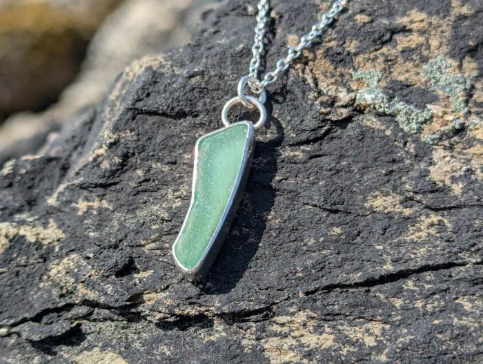 Sea Glass Silver Necklace with 18 inch Silver Chain - Image 5