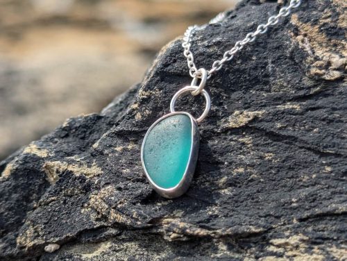 Teal sea glass necklace cornwall 1