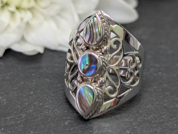 Abalone Ring Sterling Silver • Size P - Image 2