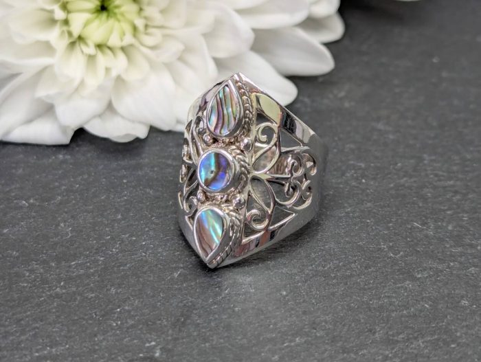 Abalone Ring Sterling Silver • Size P - Image 3