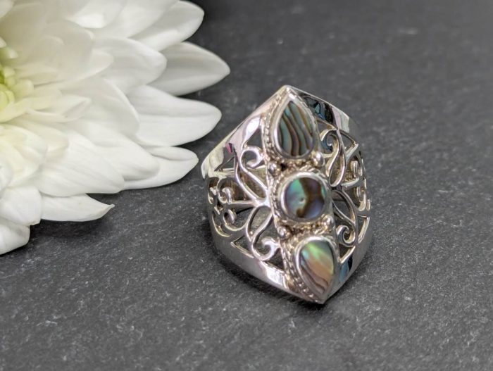 Abalone Ring Sterling Silver • Size P - Image 4