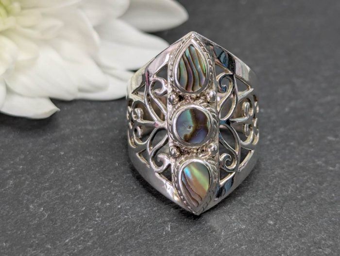 Abalone Ring Sterling Silver • Size P - Image 5