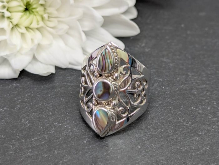 Abalone Ring Sterling Silver • Size P - Image 6