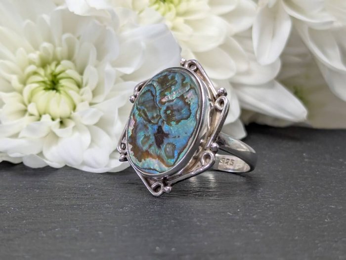 Abalone Shell Ring Sterling Silver • Size R - Image 2