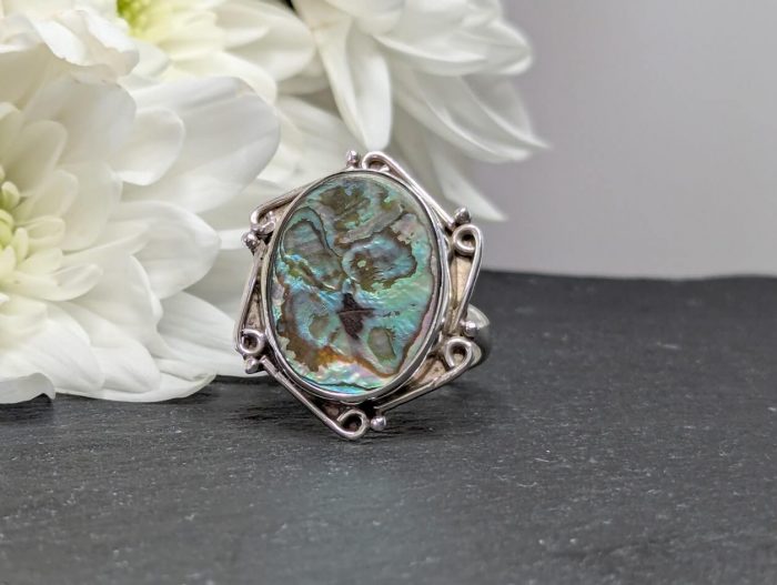 Abalone Shell Ring Sterling Silver • Size R - Image 3
